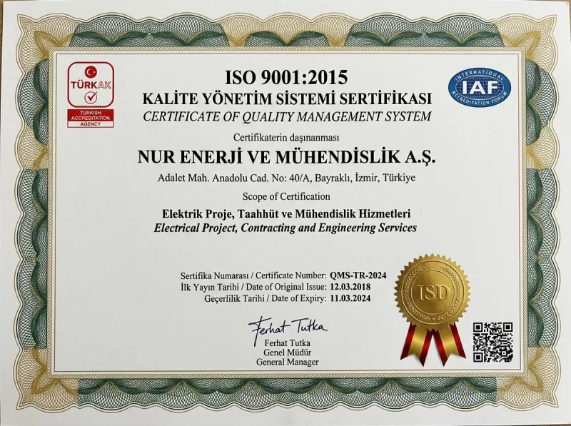 ISO 9001:2015 Kalite Yönetim Sistemi Sertifikası